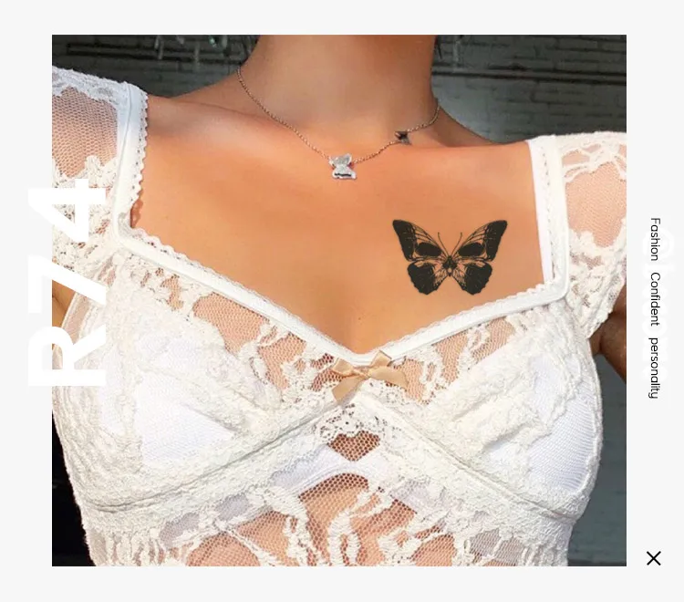 

@become skull butterfly dark style Hand shoulder back leg last 15 days herbal Black water transfer Waterproof Tattoo Sticker