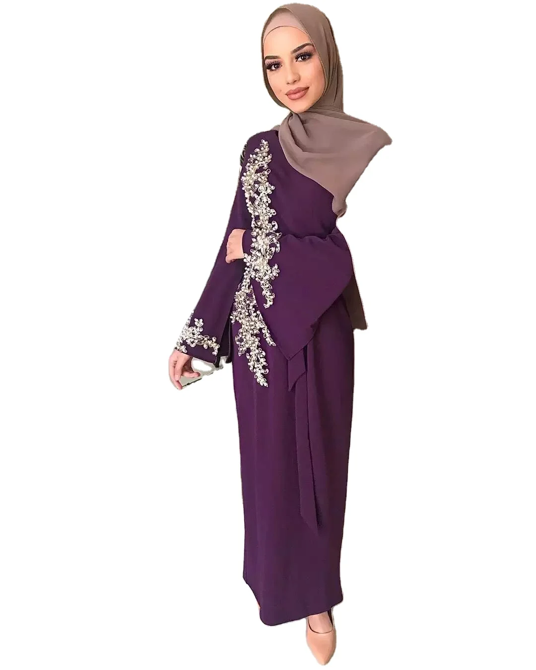 

Muslim women dress Elegant personality long sleeve lace robe muslim islamic clothing