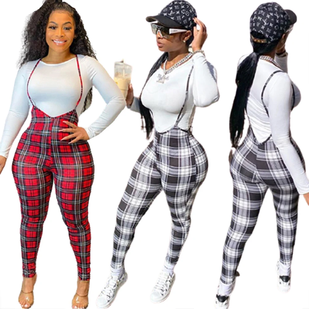 

2 Piece Set Women Jogger Set Sweat Suit Casual T Shirt Women Plaid Overalls Set Women Clothing Two Piece Sexy Outfits RS00618