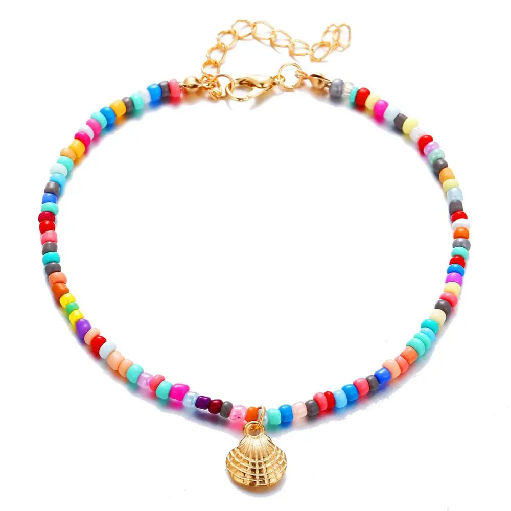 

Fashion Creative Bohemian Color Beaded Alloy Scallop Pendant Anklet 1815