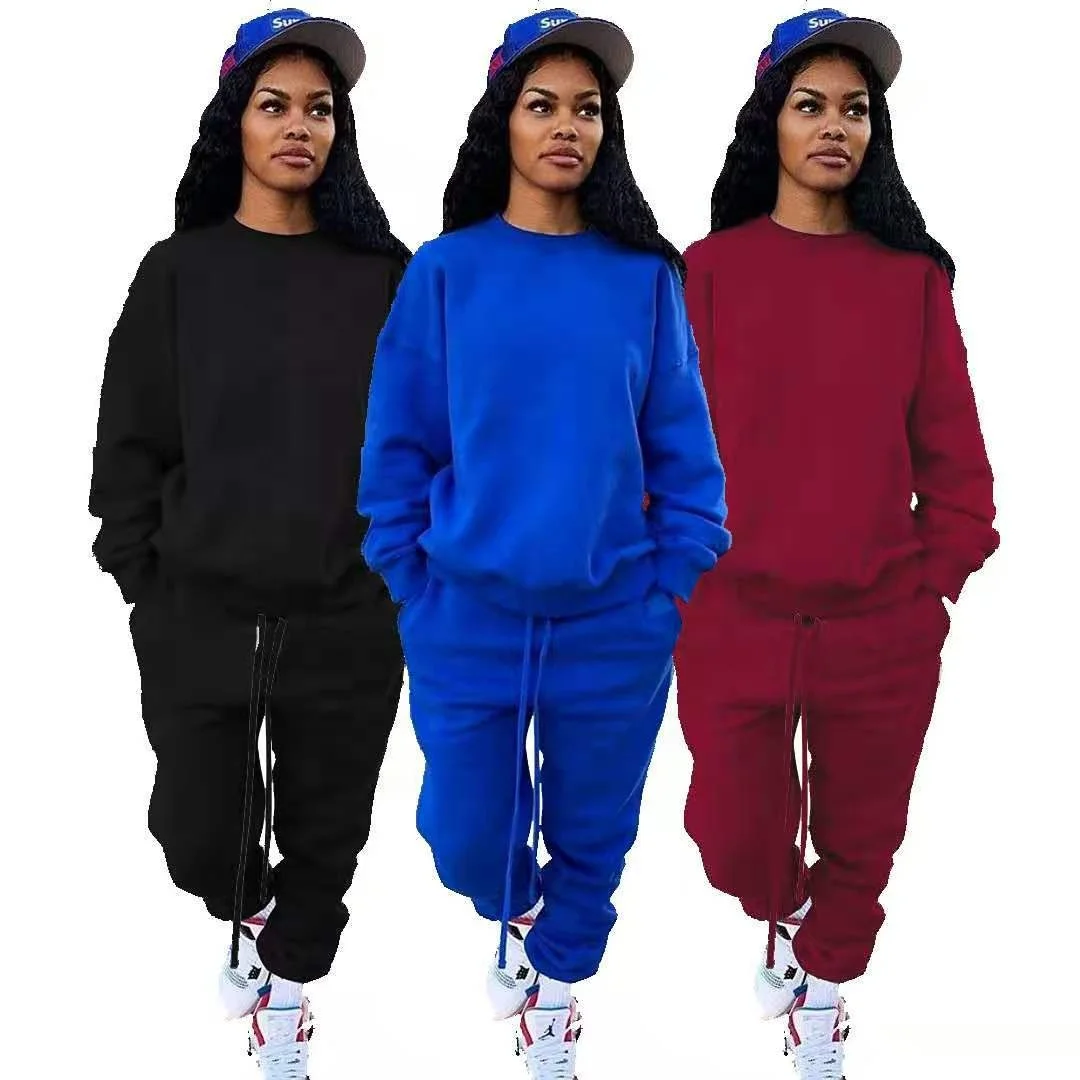 

MT180-8065 2020 wholesale ladies autumn and winter long sleeve solid color casual sports fashion two-piece women's clothing