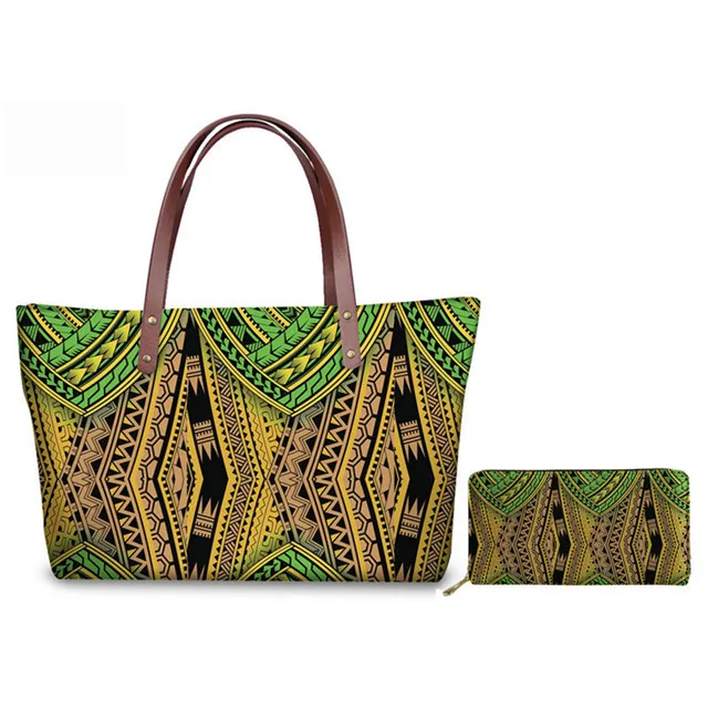 

New Womens Handbags Polynesian Traditional Tribal Style Printed 2Pcs/Set Fashion Wallet Women Tote Bags Handbags Purse Sac Femme, Accept custom made