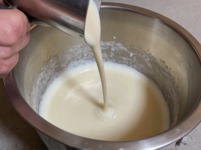 Soap mixture at trace stage in stainless steel pitcher