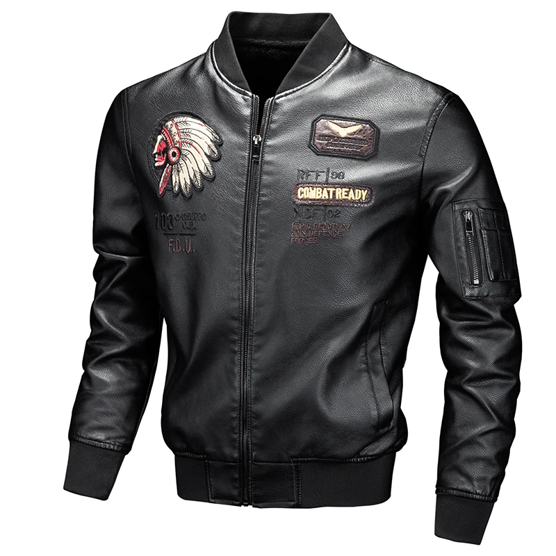 

Embroidered leather jacket for men autumn winter sheepskin coat for men loose lapel motorcycle man's leather jacket
