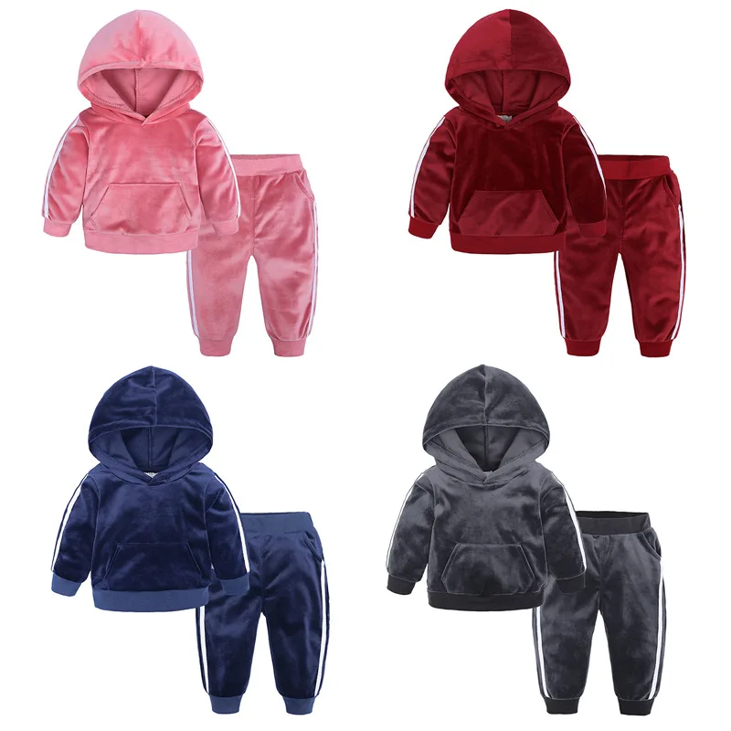 

2020 autumn new style fashion boy girl models suit children sports leisure zipper hooded gold velvet two-piece, As pic shows, we can according to your request also