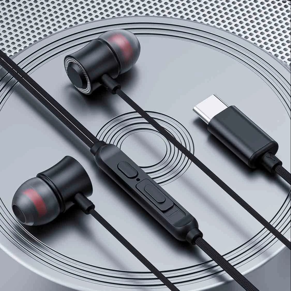 

USB C Metal Heavy Bass Earphone with Mic Headphones Earphone Type C Earbuds