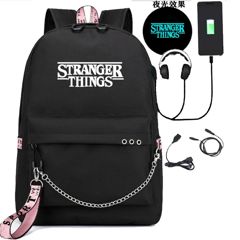 

Hot different designs stranger things canvas backpack school bag glow in the dark bag