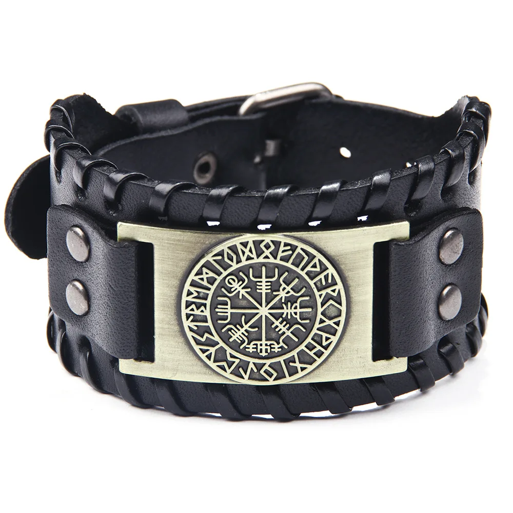 

Vintage Nordic Vikings Compass Leather Bracelet for Men Jewelry