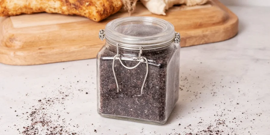 Spice jars including black Hawaiian salt