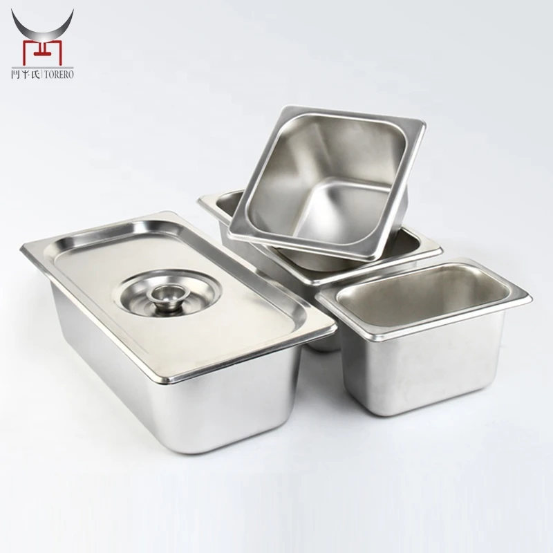 

201 304 Stainless Steel Gn Food Pan With Lid Factory Price All Size Metal Gastronom Pan Hotel Catering Containing Ice-cream