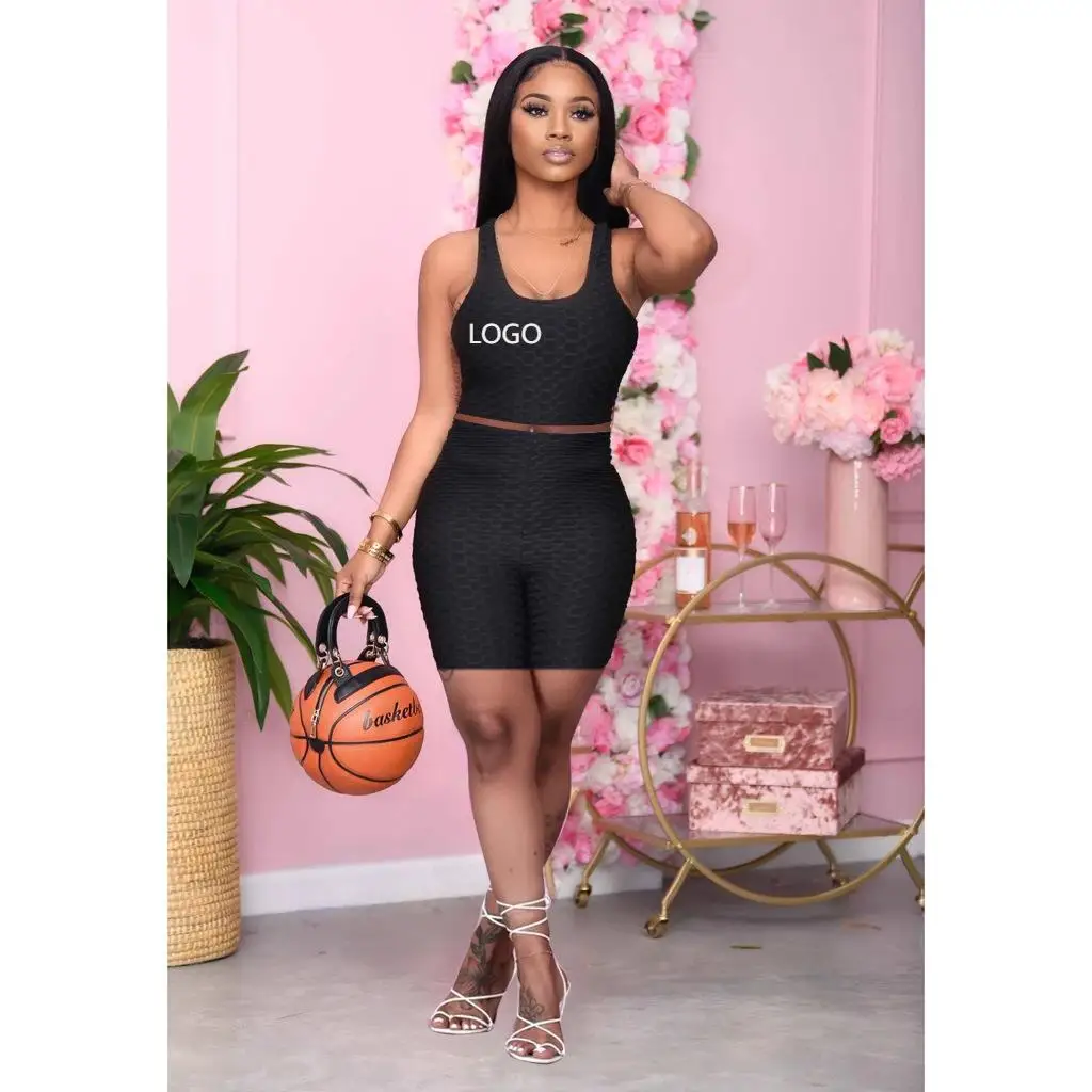 

Wholesale Stretchable Breathable Gym Clothing 2 Pieces Backless Tank Top And Shorts Yoga Sets Fitness Women, As pictures