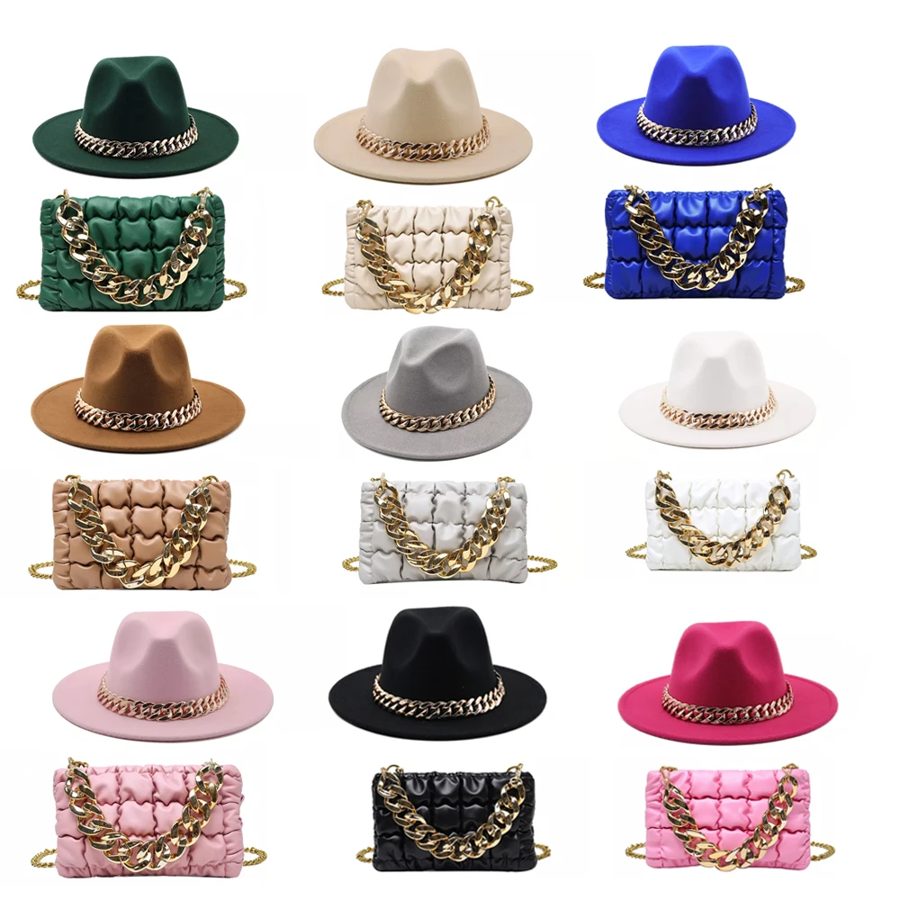 

Hot Selling bag wholesale cute woman luxury hat and purse sets, 11 colors