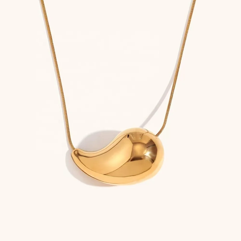 

Latest 18K Gold Plated Stainless Steel Jewelry Snake Chain Hollow WaterDrop Raindrop Pendant Necklace For Women Necklace P233419