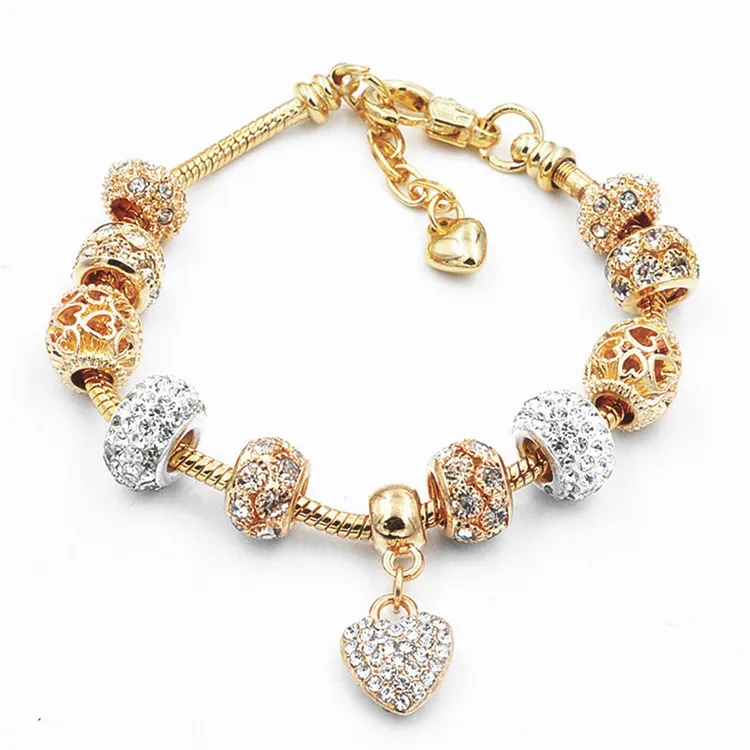 

2020 DIY Crystal Diamond Gold Charms Bracelet Women Heart Pendant Glass Beads Bracelet, Picture