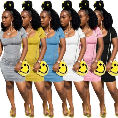 

2021 New Arrivals Fashion Women Solid color Dress Ladies Short Sleeve Casual Dress Sexy Backless Hollow Out Dress For Women
