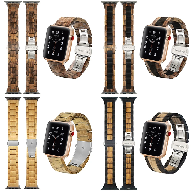 

xinboqin Factory Direct Sale Hard 38/40/42/44mm Zebra Color Wooden Watch Bands, Same as picture