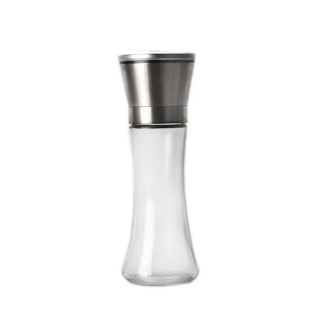 

Wholesale High-quality Stainless steel 180ml Glass Spice Bottle with adjustable ceramic salt grinder spice bottle grinder, Customized