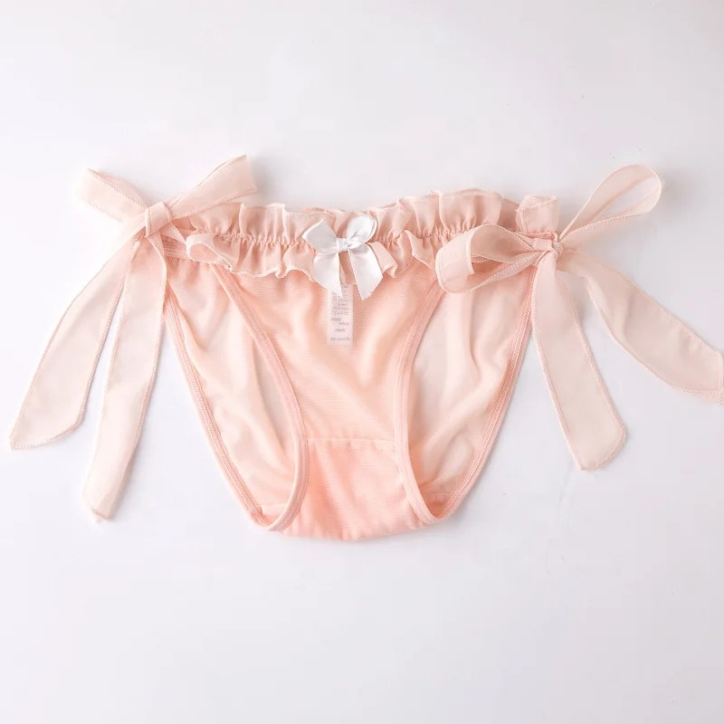 

Lace girl underwear transparent mesh ruffled hip low waist lace-up women's sexy underwear panties, Picture shows