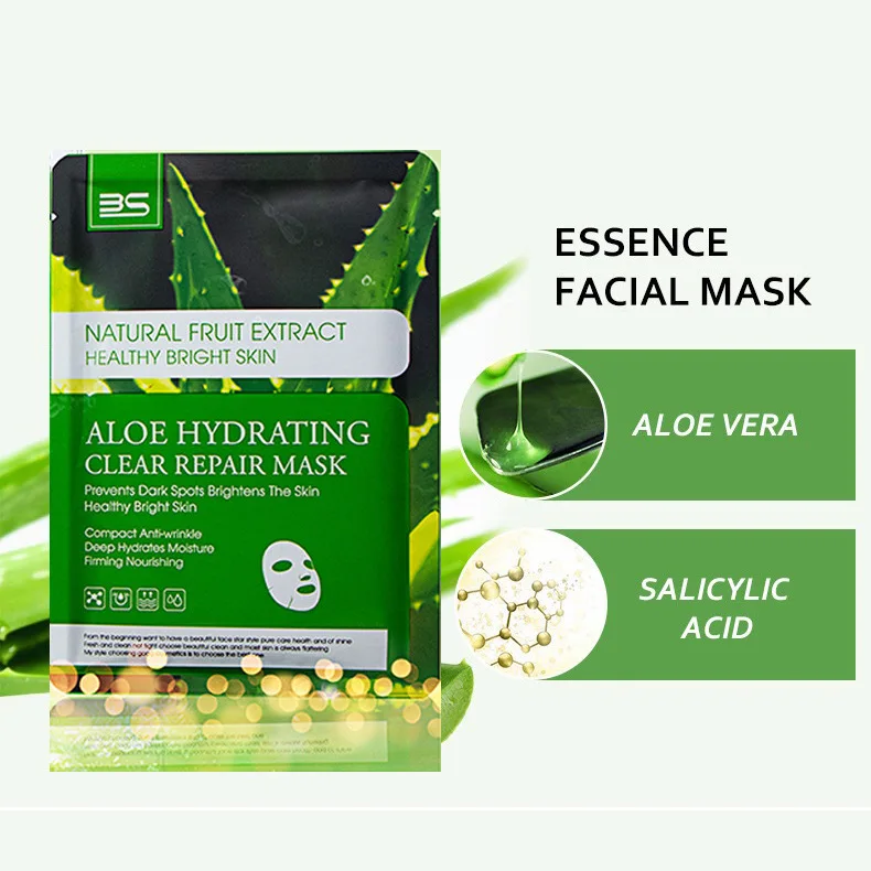 

Private label 100% Organic Aloe Vera Facial Mask New Spa Repair Aloe Vera Natural Sheet Face Mask Plant Extract Skin Care