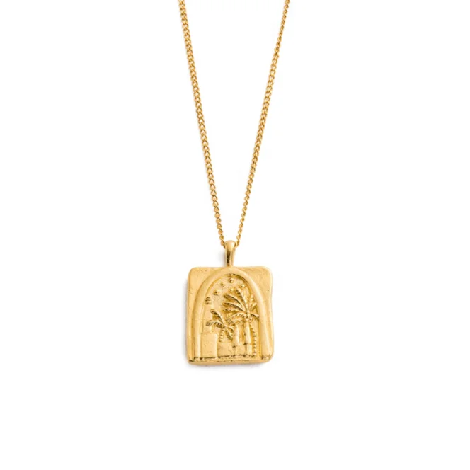 

LOZRUNVE 925 Sterling Silver Vermeil Coconut Tree Retro Pendant Necklace
