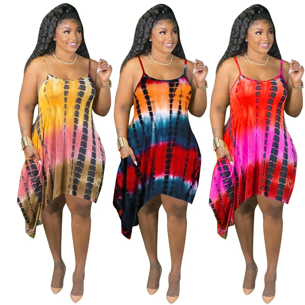 

Wholesale 2021 Summer Sexy Loose Boutique Clothing Women Allure Print Fashion Tie Dye Plus Size Dresses