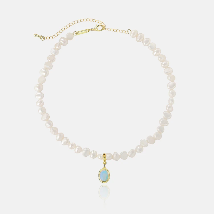 

Retro Niche Design Sense Senior Natural Baroque Freshwater Pearl Opal Pendant Necklace Female, Picture shows