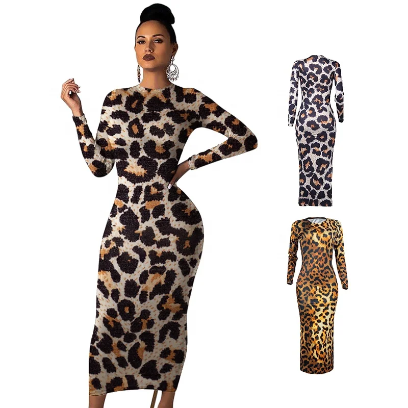 

Wholesale factory price womens casual dress fashion leopard print dress