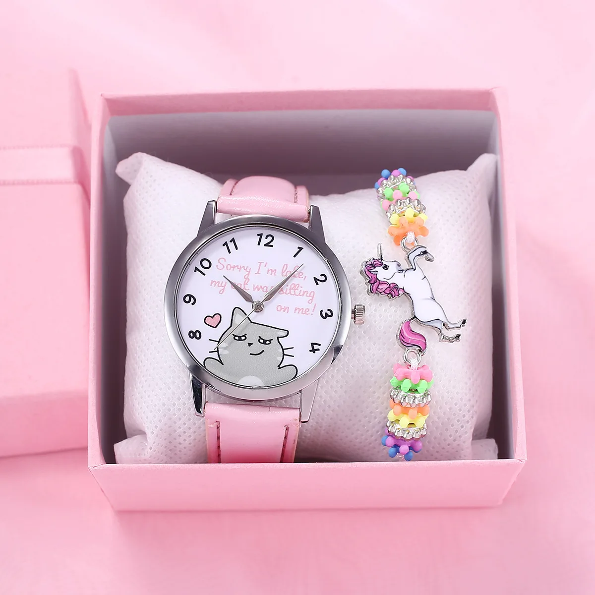 

2020 Cartoon cat Watch girl Women Bracelet set Watches Casual Leather strap Ladies WristWatches With Quartz watch price