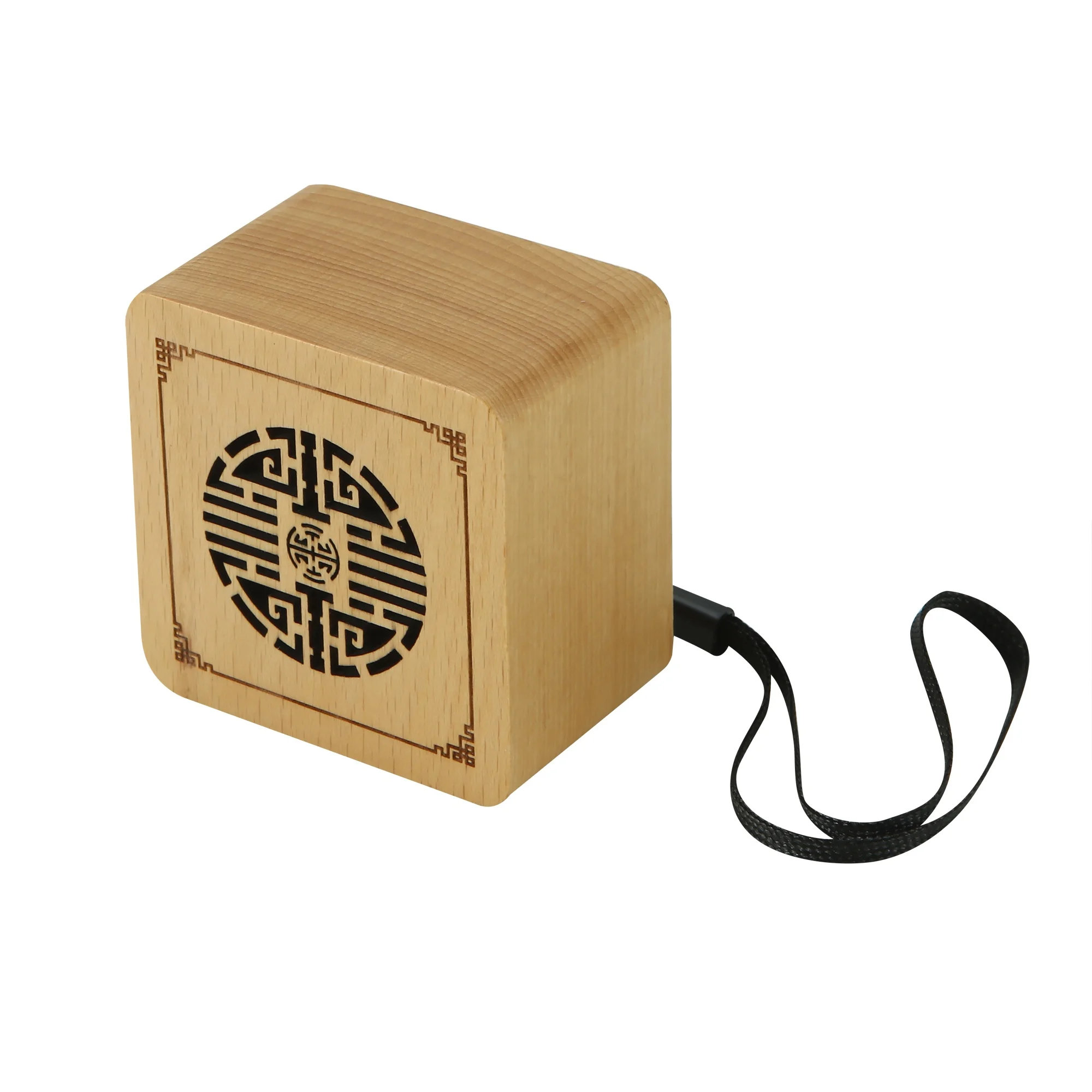 

Wooden square smart bluetooth portable speaker retro sound box, Beech original grain