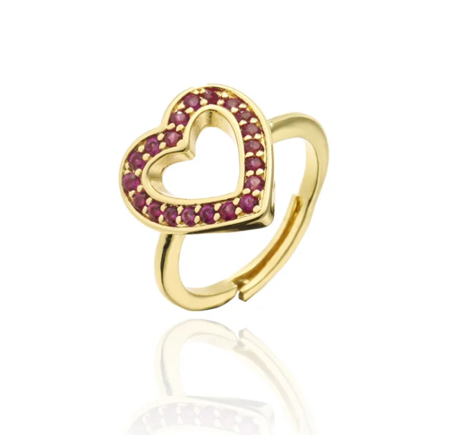 

Fashion Designed Real Gold Plated Crystal Hollow Heart Ring Originality Stylish Heart Shape CZ Cubic Zircon Ring