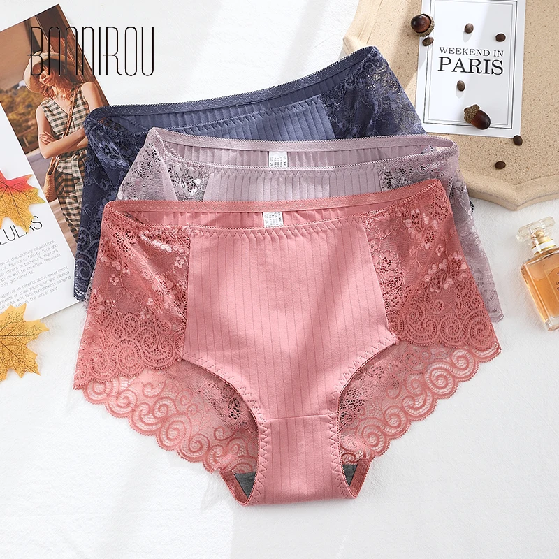 

High Waist Panties For Woman Briefs Sexy Lace Breathable High Quality Female 6 Colors XL-3XL, Black,red,grey,blue,purple,coral