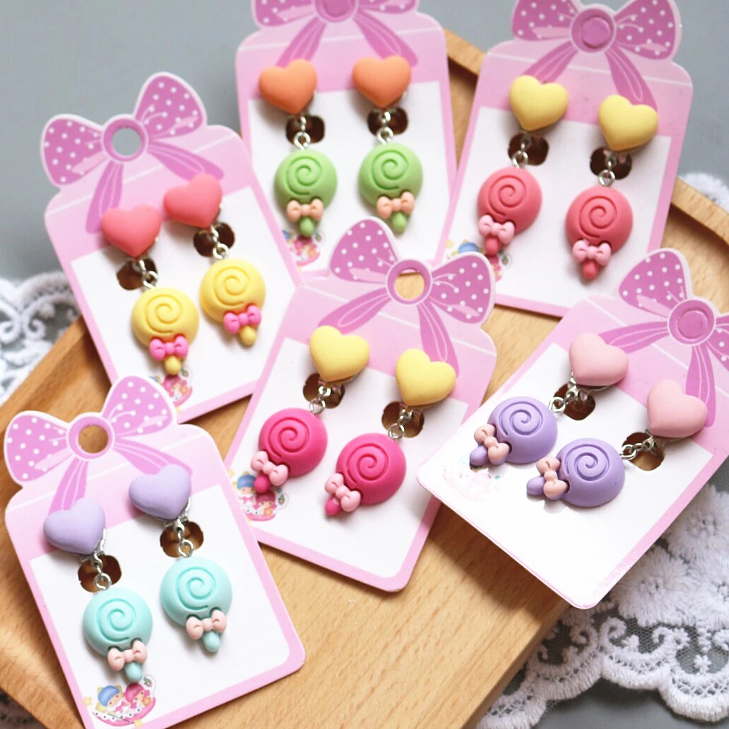 

GT Lollipop Pendant Ear Clips Cute Girls Children Jewelry Clip on Earrings No Pierced Earrings for Kids
