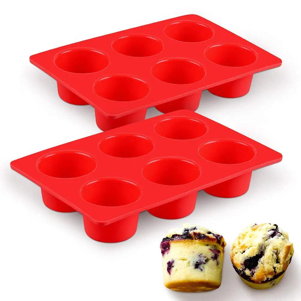 

BPA Free Muffin Tin Tray 6 Cup Non-Stick Large Silicone Cupcake Baking Pan
