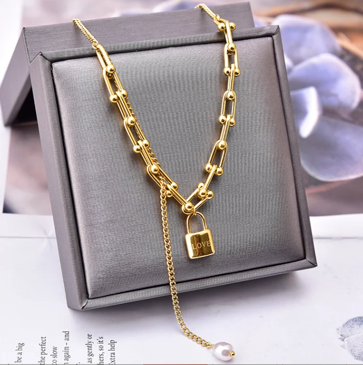 

Lock Pendant Necklace U Shaped Chain Stainless Steel Necklace For Women Fashion Jewelry Necklace