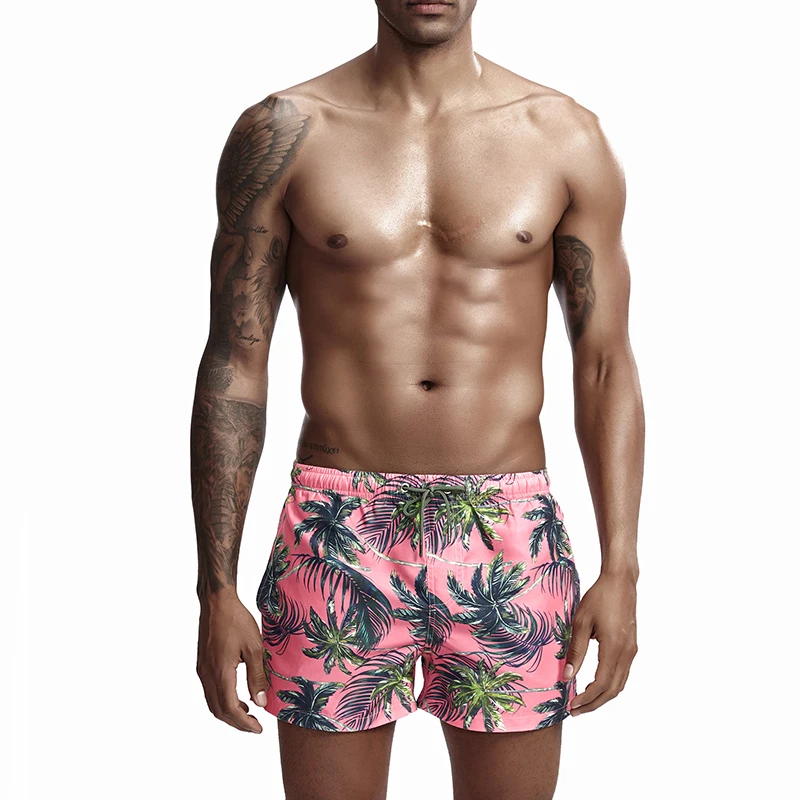 

Beach Men Leisure Briefs Pink Floral Print Male Swimming Trunks Sexy Man Swimsuit Board Shorts