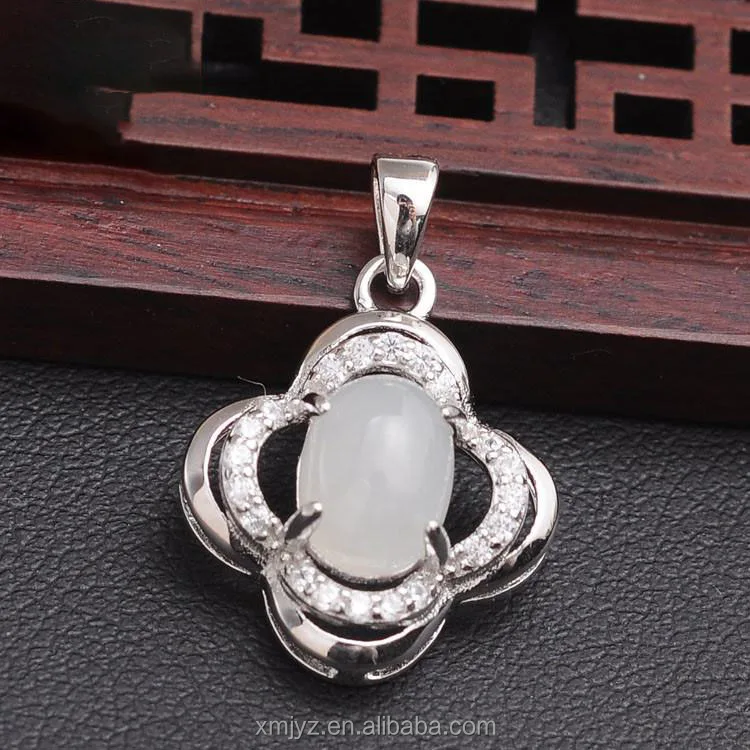 

Certified Hetian White Jade Pendant S925 Silver Inlaid Hetian Jade Pendant 1