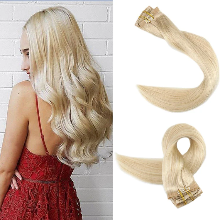 

Colour 613 Blonde Wholesale Price Double Drawn Lace Clip In Brazilian Human Hair Extensions, In stock color: 1,1b,2,4,6,8,18,27,613,60. other colors can customize