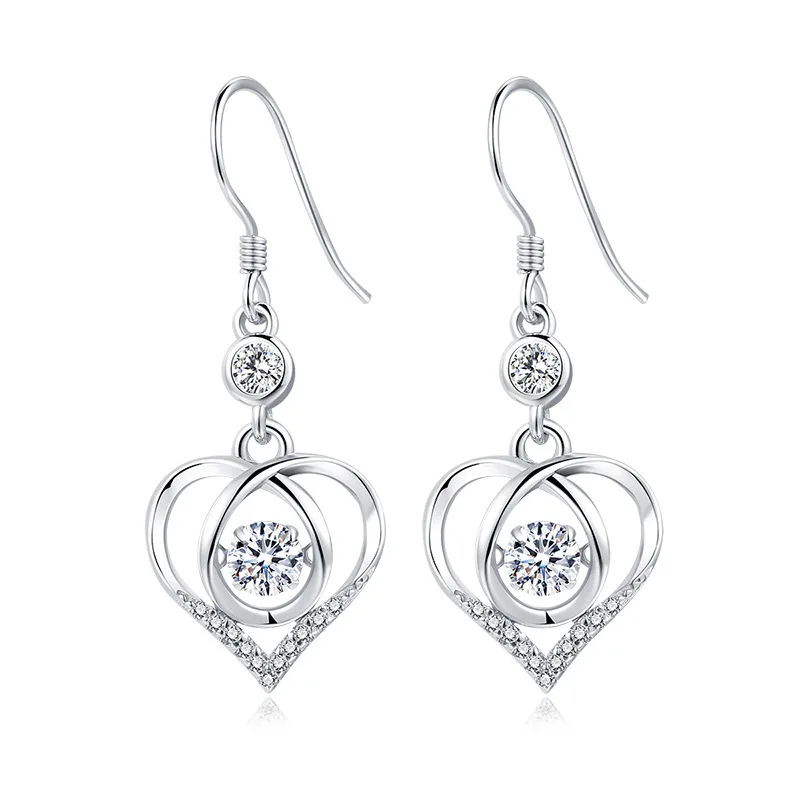 

Luxury Moissanite Earrings S925 SilverJewelry for Women 18K White Gold Ear Hook Heart-shaped Pendant Zircon Stone Stud Earrings