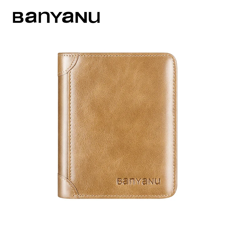 

BANYANU classic double fold leather ultra thin RFID wallet, custom simple cardholder Wallet