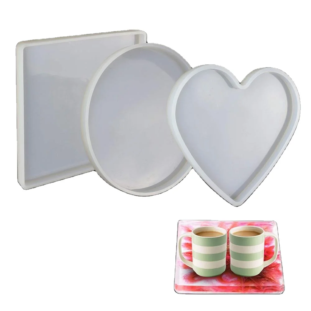

Large Resin Molds Shiny Epoxy Tray,including Round Square Heart Shape, DIY Silicone Molds for Casting