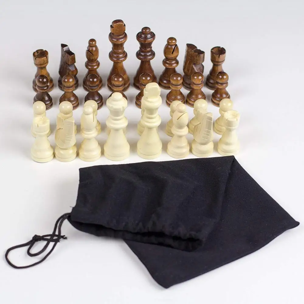 

3'' /3.5'' Wholesale Wooden Chess Pieces Set Made of Wood in Velvet Bag - for Replacement of Missing Pieces, Natural and black color