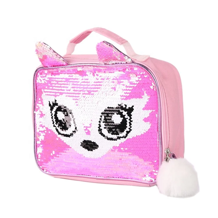 

Lunch Bag Cartoon Fox Sequins Insulated Tote Lunch Picnic Bag Food Storage Pouch School Lunch Container Thermal Bag, Picture