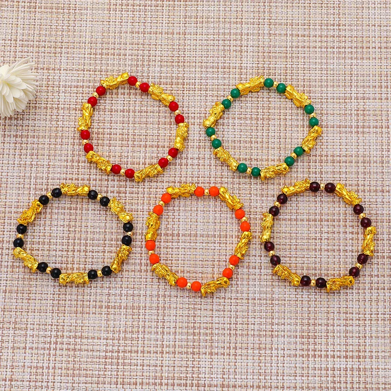 

2020 Six Gold Pixiu Bracelet With Color Protection Colorful Beads Bracelet Pixiu Lucky Bracelet, Black and gold