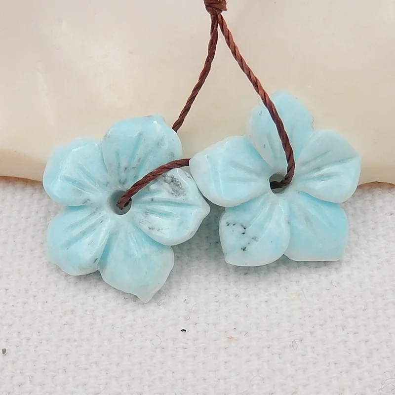 

Genuine Gems Natural larimar Flower Earrings Bead Earrings Raw Precious Stones for Sale, 15x15x3mm, 2.1g, Blue