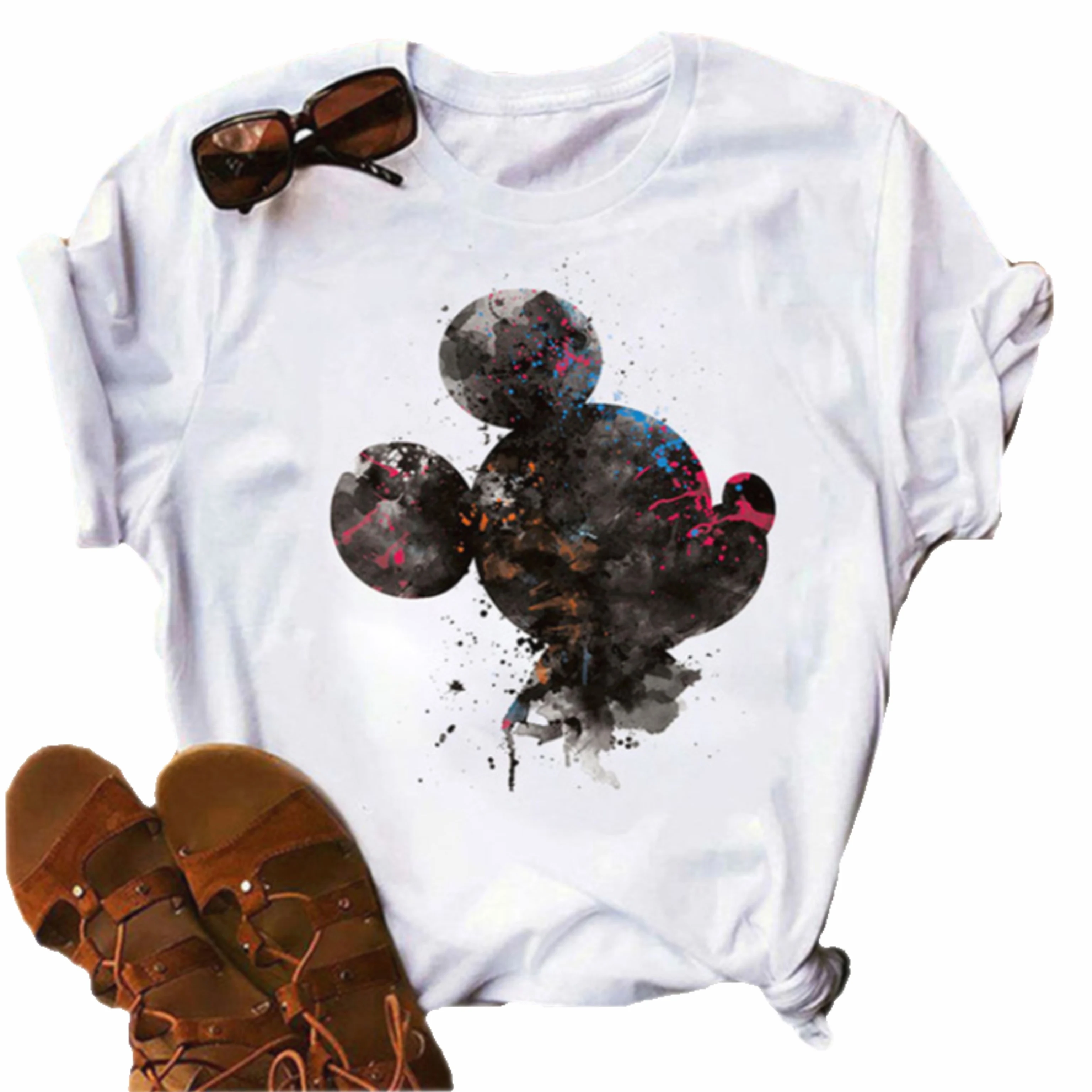 

In stock 22 colors Short Sleeve t shirt women Cartoon mouse t-shirt summer Cute Print Graphic Tees Tops clothing women t-shirt, Have many color for you choose