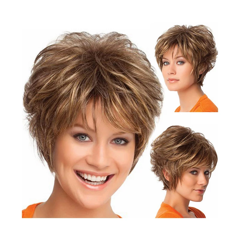 

short wig gradient color fashion luxury European American short synthetic mechanism hair wigs for white women