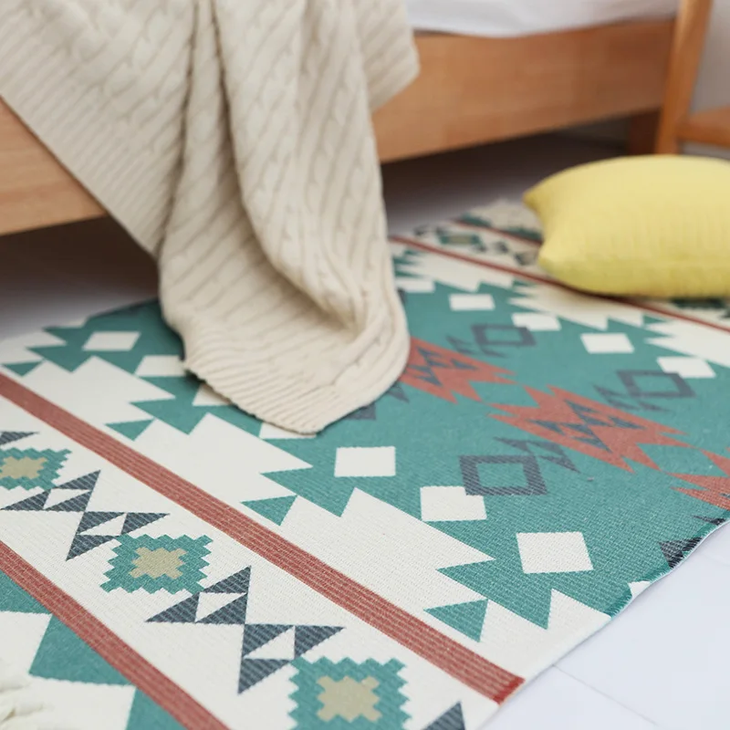 Cotton Printed Boho Kitchen Rugs Decorative Black And White Rug Hand