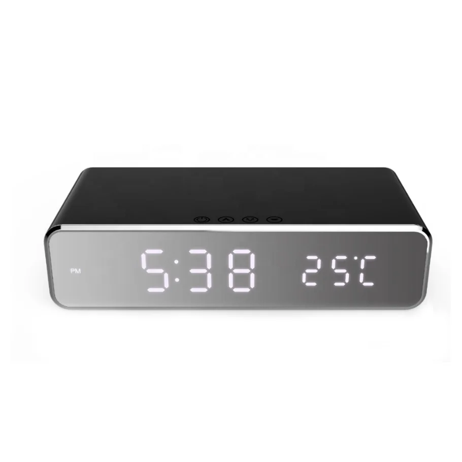 

10watts fast charging led temperature digital display Qi wireless alarm clock charger, Silver