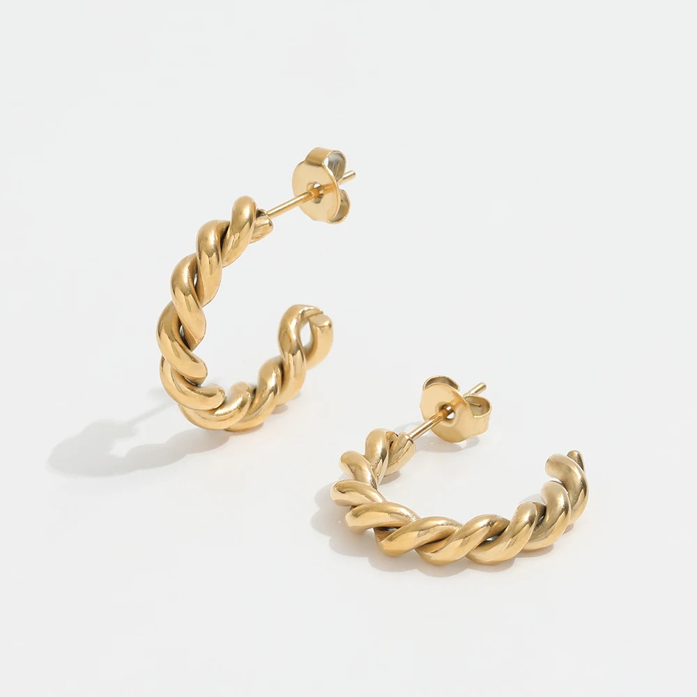 JLE0231 New Trendy Earring 18K Gold PVD Plated Rope  Stainless Steel Rope Hoop  Earrings Wholesale