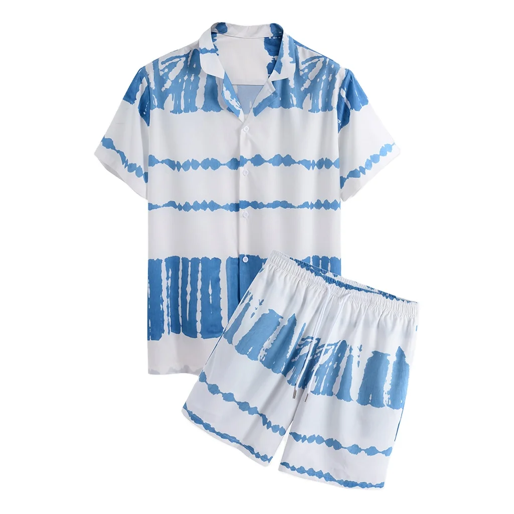 

2021 High quality summer hawaiian beach wear shirts all over print mens matching shirt and shorts two piece set